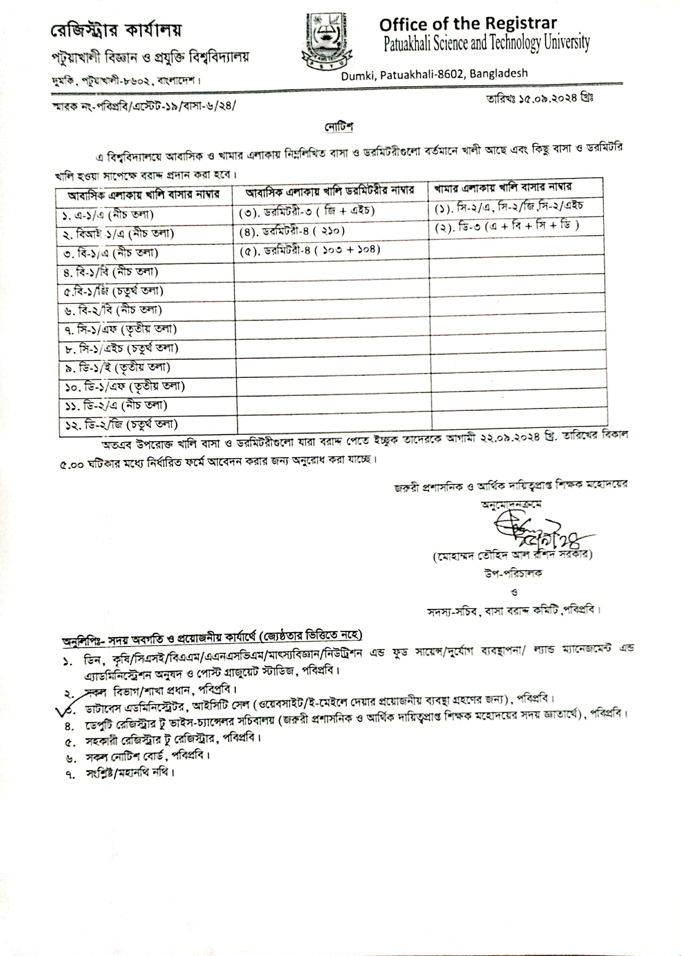 বিশ্ববিদ্যালয়ের আবাসিক ও খামার এলাকায় বাসা বরাদ্দ সংক্রান্ত জরুরী Deltin 7 বোনাস